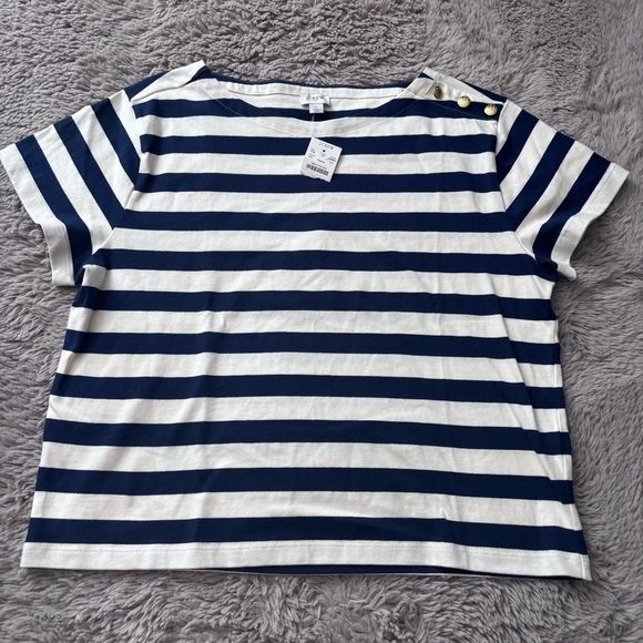 J. Crew Tops - NWT J Crew Striped button-shoulder boatneck tee size large